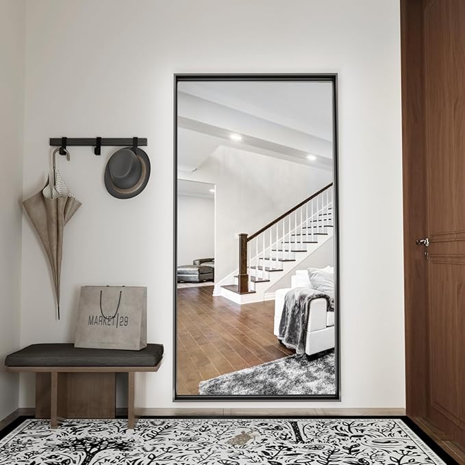 60x40 Inch Black Bathroom Mirrors for Over Sink, Large Wall Mirrors, Tempered Glass, Aluminum Metal Framed, Bathroom Vanity Mirrors, Living Room Bedroom Entryway Mirror (Horizontal/Vertical)