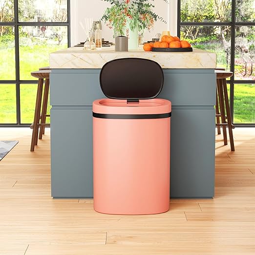 PayLessHere 13 Gallon Trash Can Kitchen Trash Can Automatic Garbage Can with Lid Touch Free High-Capacity Motion Sensor for Kitchen Bedroom Bathroom Office Wateproof Trash Bin (1, Pink)