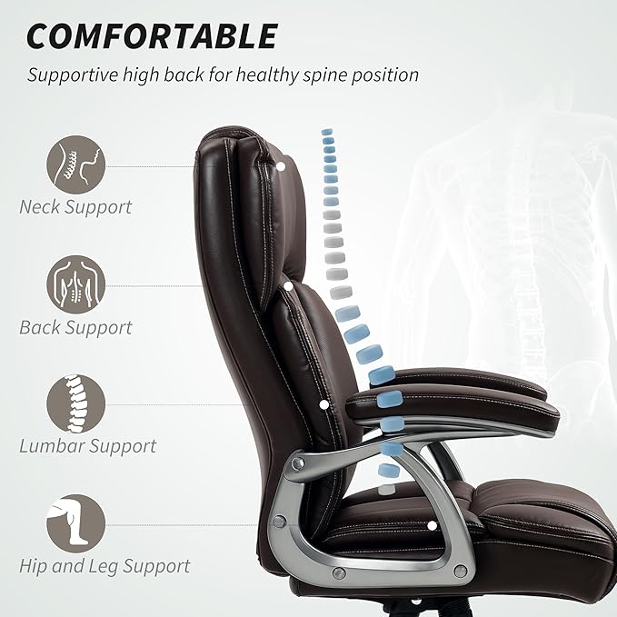 HOMCOM Executive Office Chair with Tilt Function, PU Leather High Back Desk Chair, Swivel Computer Chair with Adjustable Height, Brown