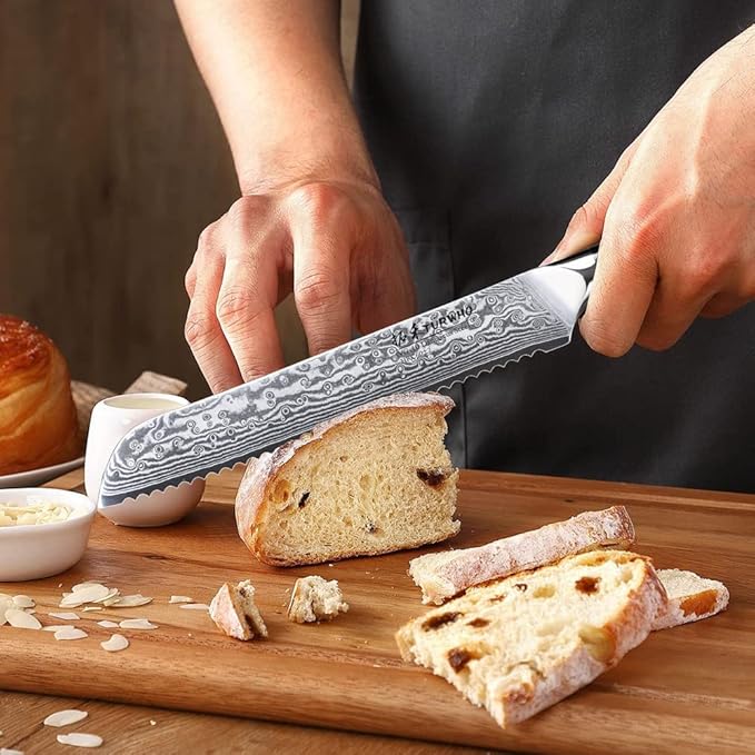 Professional serrated Bread Knife 8 Inch - Classic Damascus pattern Japanese VG-10 Steel Kitchen Knives