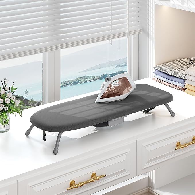 APEXCHASER Ironing Board Small with Iron Holder, Tabletop Small Iron Board with Heat Resistant Cover, Portable Tabletop Ironing Board with Non-Slip Feet for Home Travel Use, Black