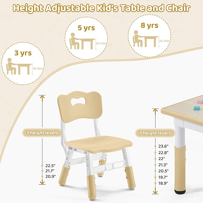 Adjustable Kids Table Chairs Set – Graffiti Desktop, Multi-Activity Height-Adjustable Toddler Study Desk for Ages 3-8 – Ideal for Home, Classroom, Daycare (W-Brown, 2 Chairs-23.6" L x 23.6" W)