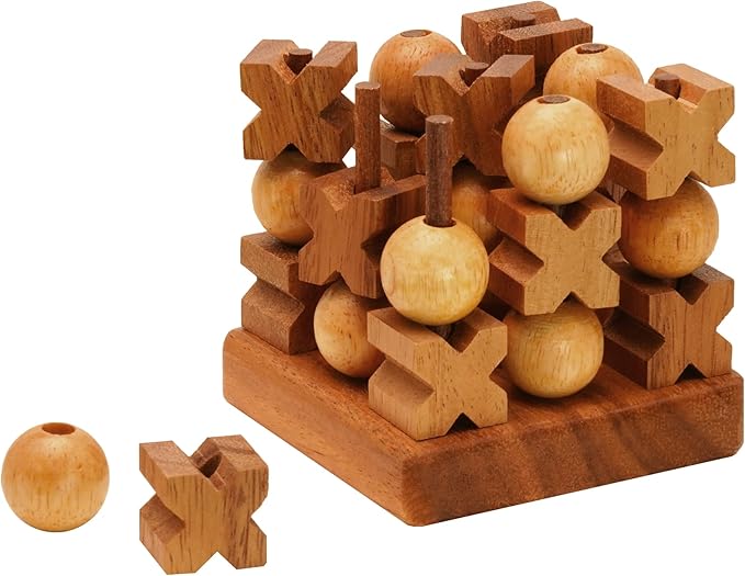 BSIRI 3D Wooden Tic Tac Toe - Rustic Coffee Table Decor, Unique Gifts for Special Occasions, Fun for All Ages in Strategic Game Night, Family Games, and More