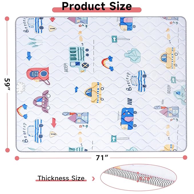 Baby Play Mat, Soft Baby Floor Mat, 71’’ x 59’’ Thicker Foam Play Mat Foldable Baby Playpen Mat Crawling Mat for Babies, Toddlers, Car Design