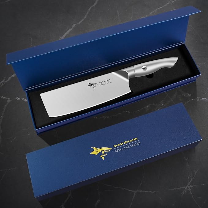 MAD SHARK Nakiri Chef Knife 7 Inch Vegetable Knives, Ultra Sharp Knife, Multipurpose Chopping Knife with Precision and Beauty, for Home and Kitchen, Unique gift for Family with Box，Blue