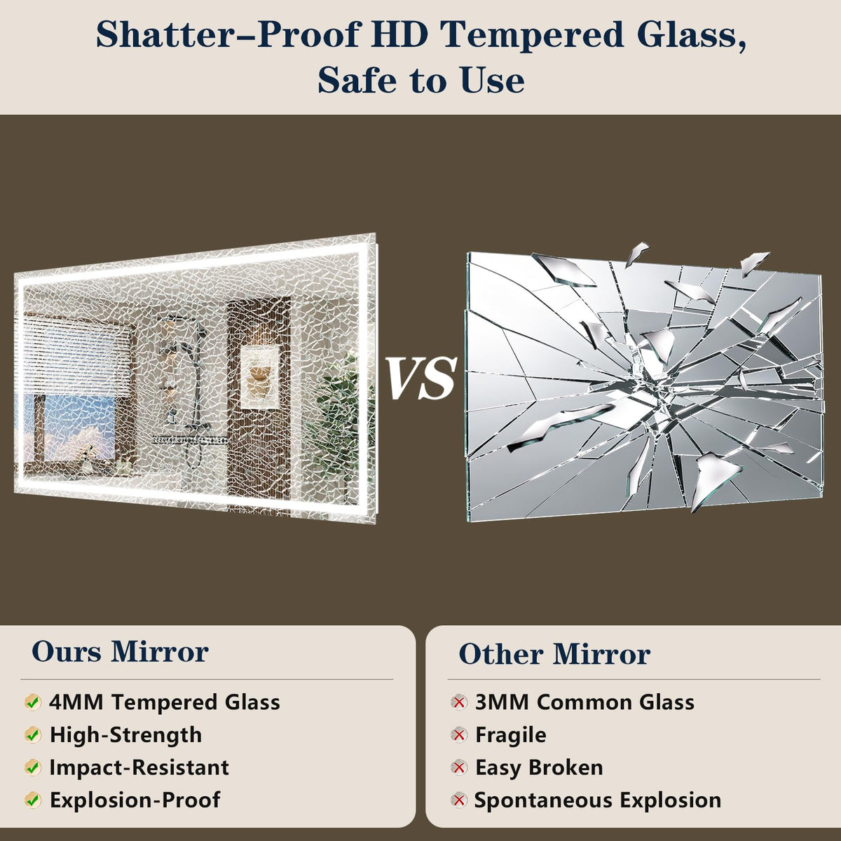 VEEYLOS 72x32 Inch LED Bathroom Mirror with Lights, Backlit & Front Lit