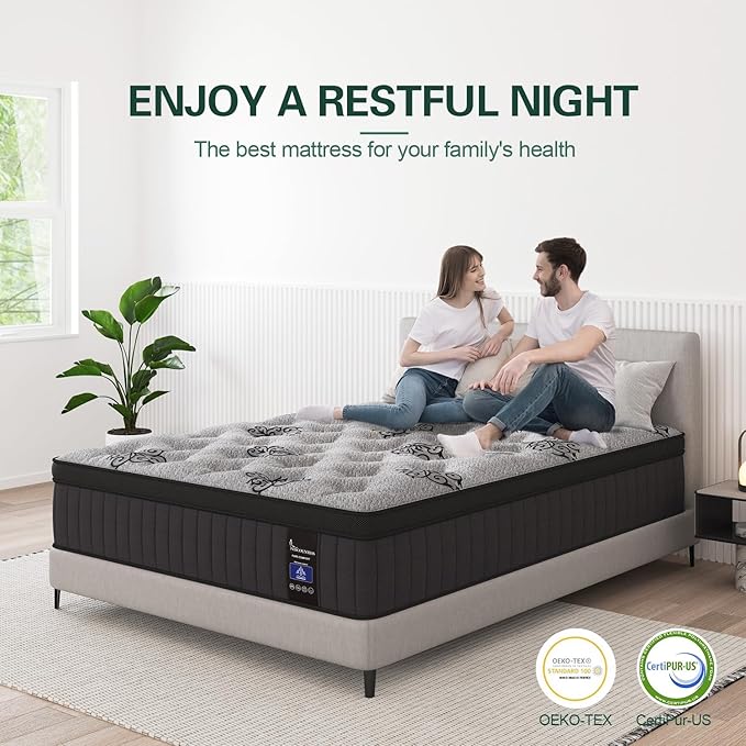Full Mattress, 10 Inch Hybrid Mattresses Bed in a Box with Gel Memory Foam & Pocket Spring, Euro Top, Medium Firm for Back Support & Pressure Relief, Motion Isolation, Grey
