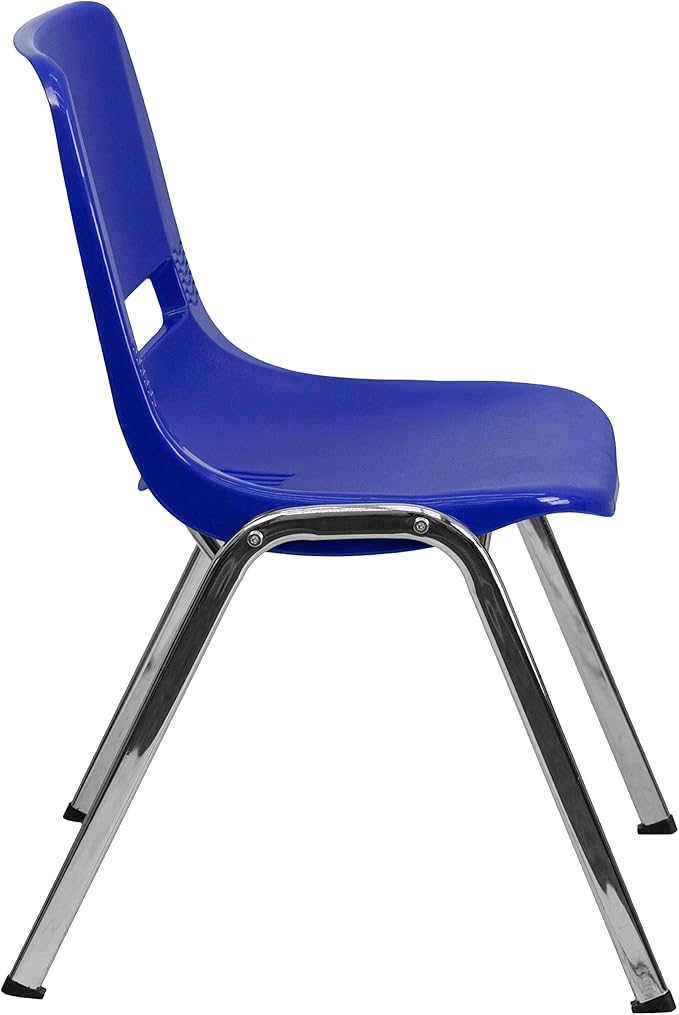 EMMA + OLIVER Kid's Navy Ergonomic Shell Stack Chair - Chrome Frame and 14"H Seat