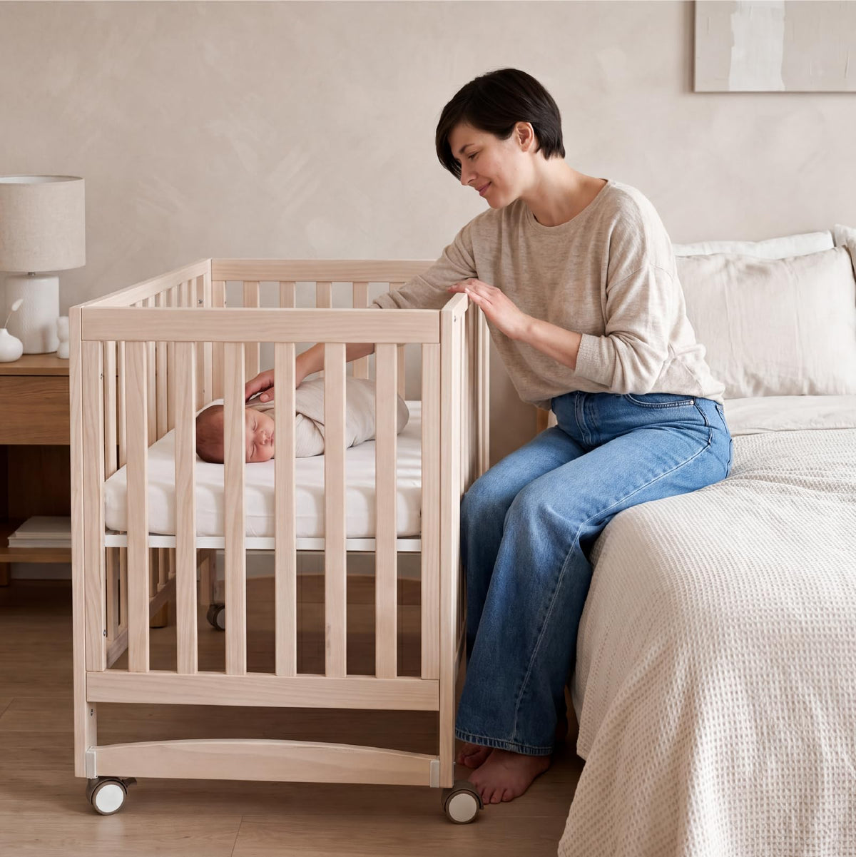 MAMAZING EvoNest 6-in-1 Convertible Baby Mini Crib with Wheels