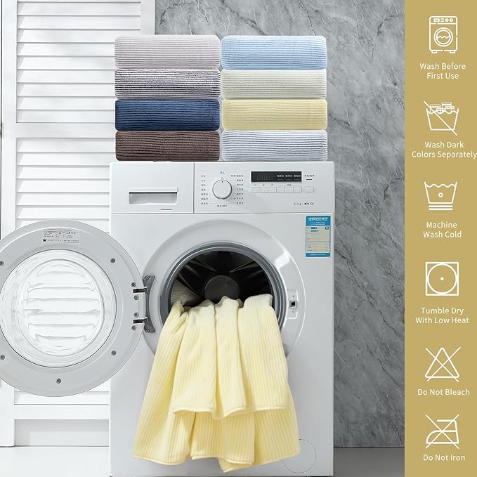 8-Piece Premium Towel Set for Bathroom|2 Oversized Large Bath Sheet,2 Hand Towels,4 Washcloths|Soft Cozy Highly Absorbent Fast Dry Microfiber Shower Towel Set for Hotel Bathroom Essentials,Yellow