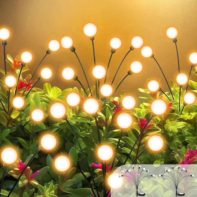 Vibrant Solar Garden Lights, Ultra Bright Solar Powered Firefly Lights Outdoor Waterproof, High Flexibility Starburst Swaying Light, 8 LED Landscape Lighting Decorative for Pathway Patio Yard