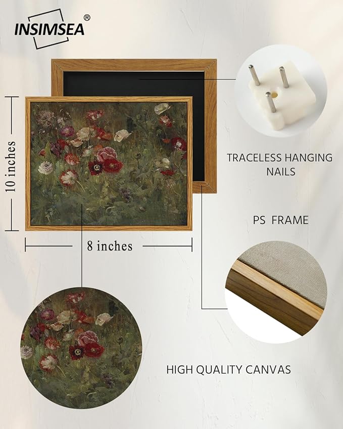 InSimSea Framed Wall Art - Floral Scenic Oil Painting Canvas Prints, Rustic Decor for Bedroom, Bathroom and Office - 8x10in/20x25cm