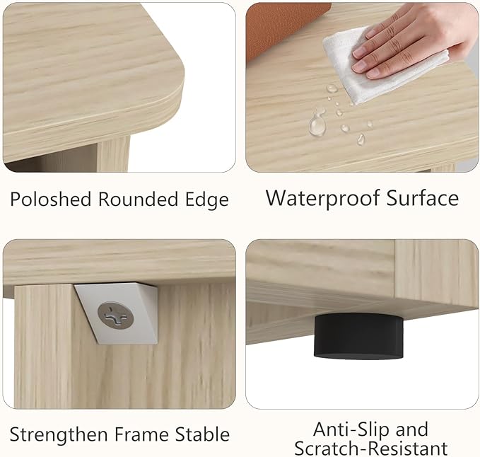 Night Stand with Charger Station, Modern Nightstand with USB Type-C Ports and AC Outlets, Large Bedside Table with Drawer and Open Storage, Wooden End Table for Bedroom (Natural, 1 Drawer)