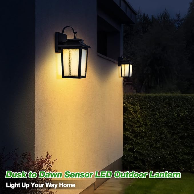 LED Dusk to Dawn Outdoor Wall Lantern with Sensor - Exterior Porch Lighting Fixtures, Black Outside Wall Mount Sconce with 13W 3000K for House Garage, Doorway Garden Patio, 100% Waterproof Anti-Rust