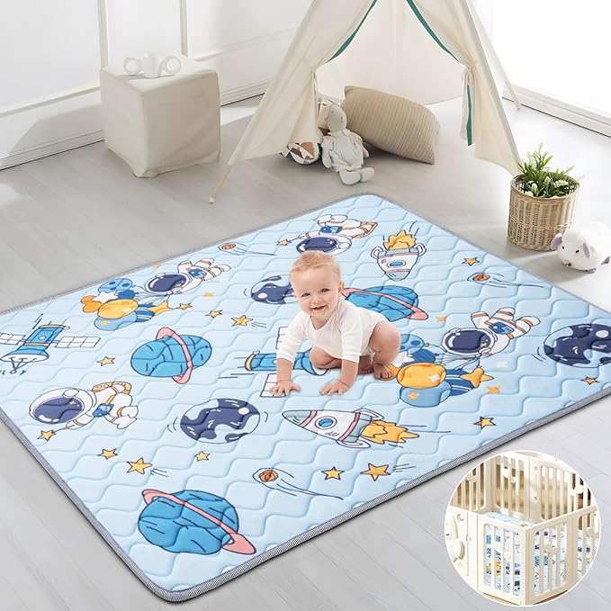 Baby Play Mat 71’’ x 59’’ Soft Baby Floor Mat Thicker Foam Play Mat for Babies，Toddlers, Foldable Baby Playpen Mat Crawling Mat，Space Design