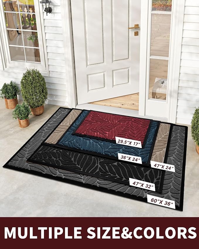 Yimobra Front Door Mat Outdoor Indoor, 29.5x17 All-Season Waterproof Welcome Mat, All-Weather Outside Entrance Mat, Non-Slip Patio Porch Doormat, Low Profile, Fade Resistant, Red