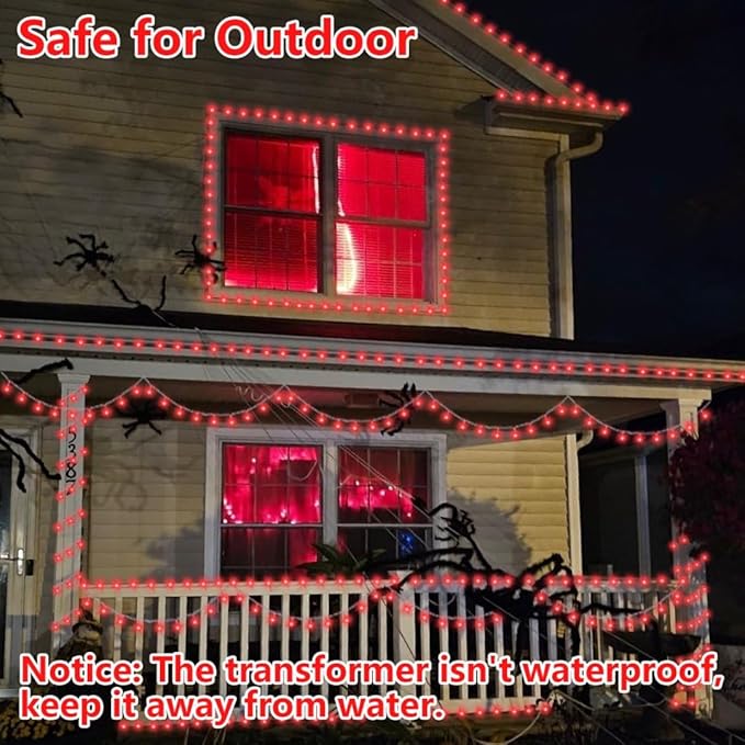 QITONG 165ft 500 LED Red Halloween Lights Outdoor Waterproof, Clear Wire String Lights Plug in, 8 Modes Christmas Light Indoor