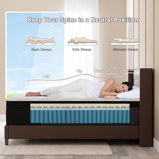 King Mattress, 14 Inch Hybrid Mattresses Eurotop with Gel Memory Foam,Motion Isolation Individually Wrapped Pocket Coils Breathable Comfort Soft Pressure Relief 100 Night Trial