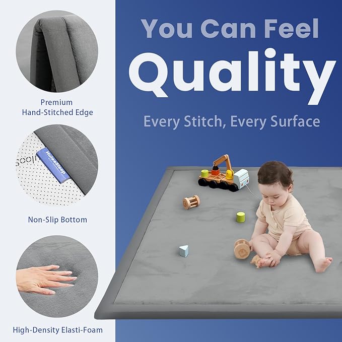 Baby Play Mat for Floor,1.3" Thick Memory Foam Tummy Time Mats,79"×118" Extra Large Non Slip Crawling Mat for Toddlers,Infants,Kids,Yoga Mat,Tatami Style for Living Room(Dark Gray)