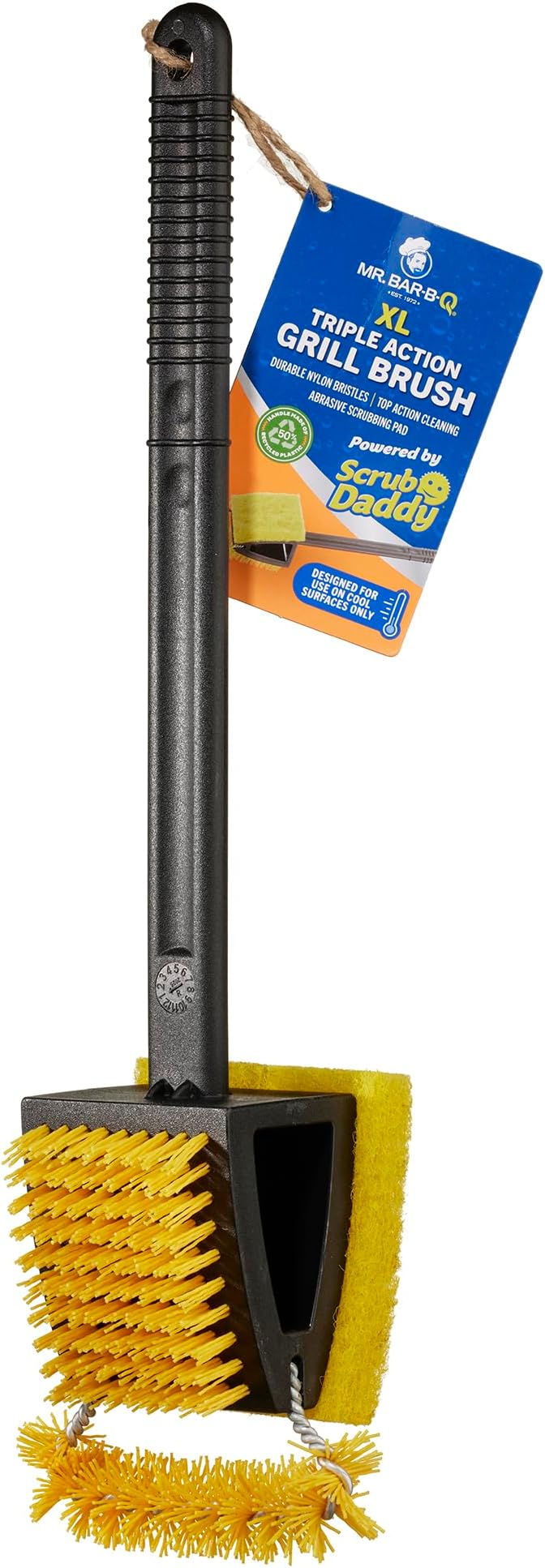 Mr. Bar-B-Q XL Triple Action Grill Brush and All in One Grill Cleaner Powered by Scrub Daddy