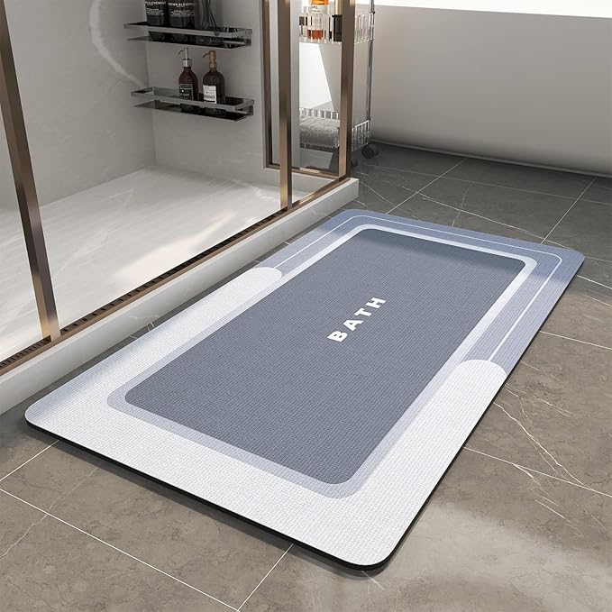 MontVoo-Bath Mat-Bathroom Mat Rug Non Slip Super Absorbent Stain Resistant Quick Dry Thin Bathroom Rug-Bath Mats for Bathroom Floor Bathtub Vanity-Bathmat Bath Rug Easy Care 17"x35" Blue