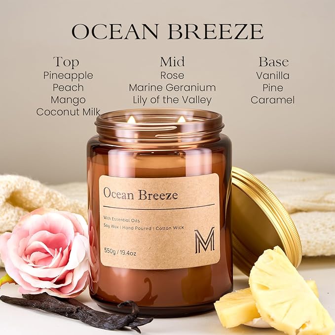 M&SENSE Oceanic Breeze Home Scented Candle | 19.4oz, 117-Hour Burn | Natural Organic Soy Wax | Long-Lasting for Stress Relief and Gifting | for Bedroom，Relaxing SPA，Office