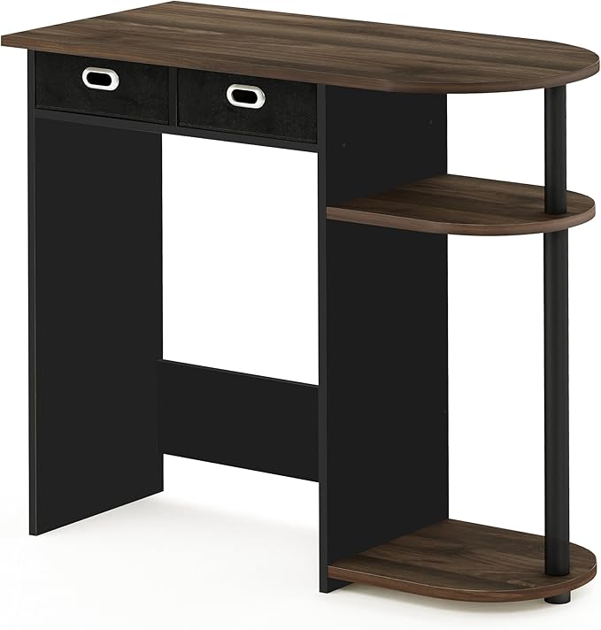 Furinno Go Green Home Laptop Notebook Computer Desk/Table with 2 Drawer Bins, Columbia Walnut/Black/Dark Brown