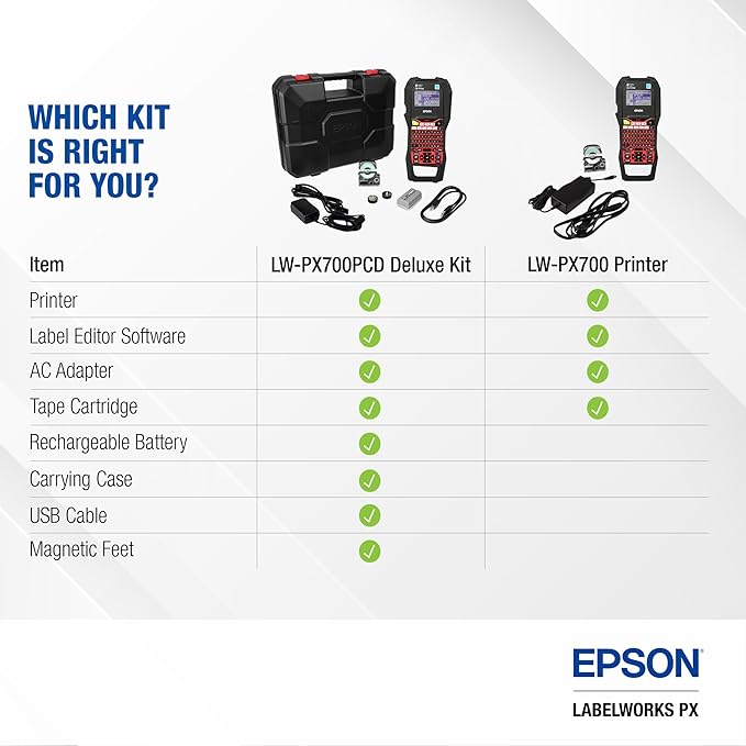 LABELWORKS Epson LW-PX700PCD Industrial Label Maker Kit - Complete Kit with Accessories, Compatible with Large Variety of Tape Types, Portable Handheld Label Printer