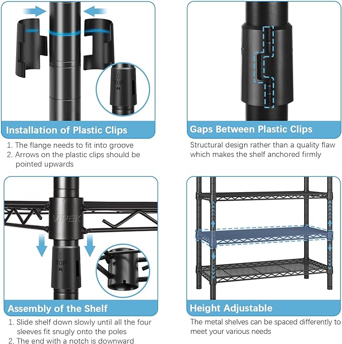 VIPEK V7 Garment Rack for Hanging Clothes Heavy Duty Clothes Rack with Shelves, Portable Closet Racks Metal Clothing Racks 5 Tiers Freestanding Closet Wardrobe System, Max Load 670lbs, Black