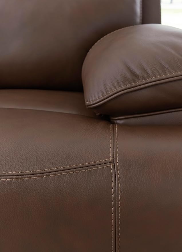 Signature Design by Ashley VonRyan Modern Leather Match Power Reclining Sofa with USB Ports, Dark Brown