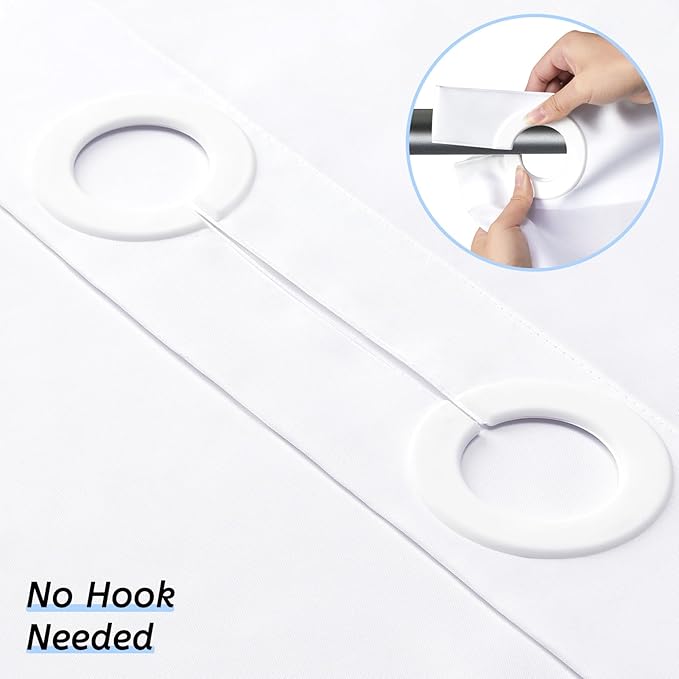 Furlinic No Hook Shower Curtain Fabric,White Waterproof Shower Curtain or Liner Hotel Spa Luxury,Washable Cloth Decoratvie Bathroom Curtains with 10 Plastic Split Grommets,72'' W x 72'' L