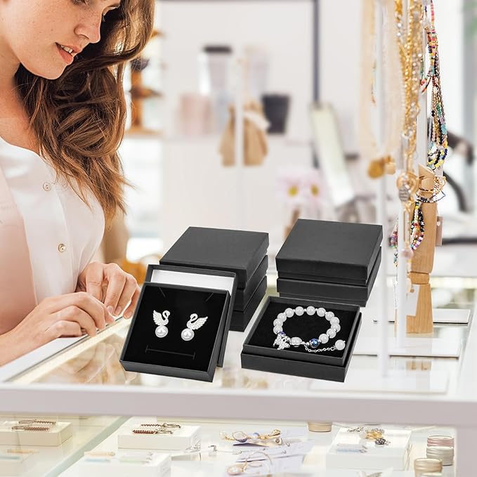 Small Jewelry Box, 40 Pack 3.5x3.5x1 Inch Jewelry Gift Boxes, Velvet Sponge Cardboard jewelry Boxes for Ring Earrings Necklaces (Black)