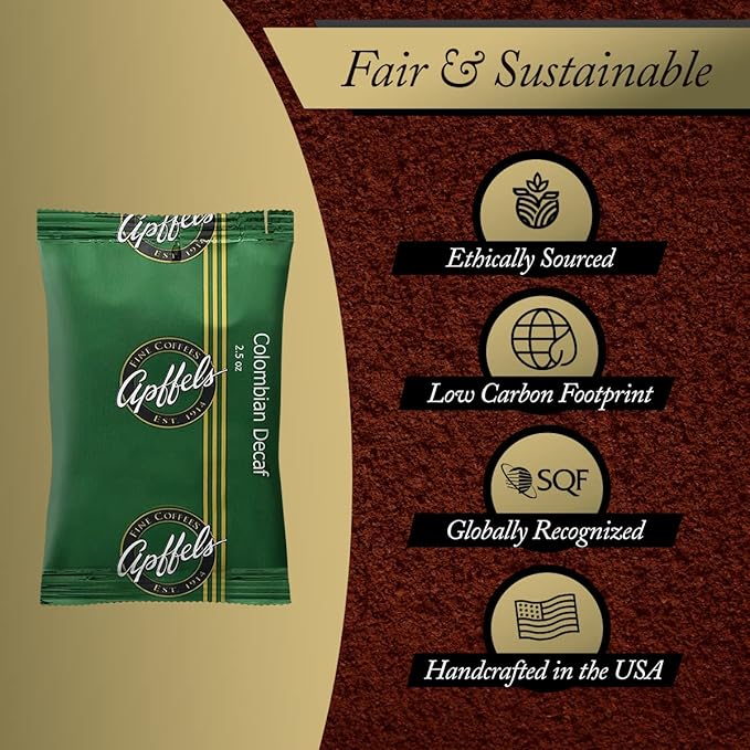 Apffels Colombian Decaf – Ground, Medium Roast, 100% Arabica Coffee (18 pack – 2.5 oz Each)