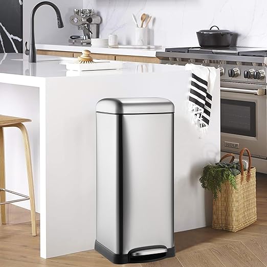 30 Liter/8 Gallon Kitchen Trash Can, Fingerprint-Proof Stainless Steel Garbage Can with Soft Close Lid, Foot Pedal, Removable Inner Bucket for Home, Office, Bedroom, Bathroom, Silver