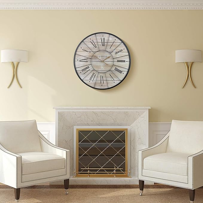 Sorbus Paris Large Wall Clock for Living Room - 24-Inch Oversized Centurian Roman Numeral Style Modern Clock - Wood Metal Decorative Analog Home Decor