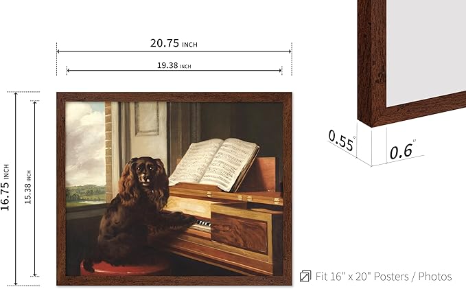 Poster Master Vintage Portrait of an Extraordinary Musical Dog Poster - Retro Dog Print - Puppy Art - Music Art - Piano Art - Animal Lover Art - Living Room or Office Decor, 16x20 Brown Framed