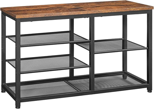 HOOBRO Shoe Bench, 5-Tier Shoe Rack Bench, Entryway Bench with Shoe Storage, Shoe Storage Organizer, 31.5" L Shoe Storage Bench for Entryway, Hallway, Space Saving, Rustic Brown and Black BF36HX01