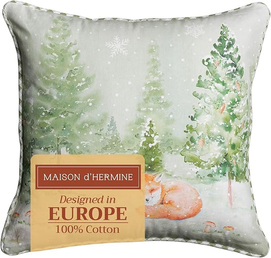 Maison d' Hermine Decorative Pillow Covers 20x20 Inch Square 100% Cotton Throw Pillow Covers with Invisible Zipper Cushion Case for Living Room Couch, Chair, Sofas, Bedroom, Home (Winter Mornings)