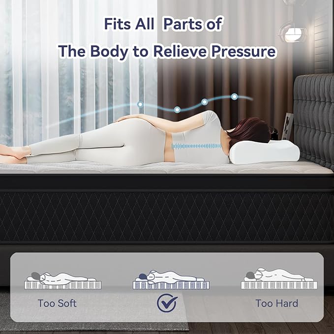 12 Inch Queen Mattress,Memory Foam Hybrid Mattress in a Box,Individually Pocketed Springs for Isolate Motion, Pressure Relief, CertiPUR-US Certified, Fiberglass Free & Support Comfort