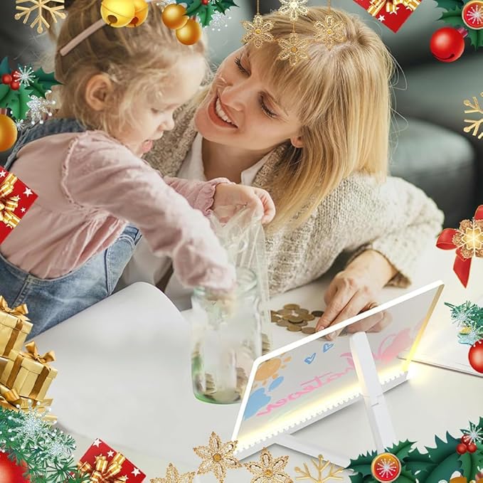 LED Note Board with Colors, LED Drawing Board for Kids, Lighted Acrylic Dry Erase Message Board, Illuminated Notepad with Adjustable Stand and 7 Pens (5.9‘ × 5.9’)