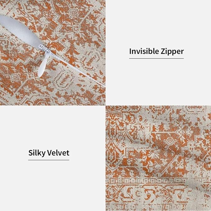 Fall Pillow Covers 16x16 Set of 2, Burnt Orange Boho Decorative Throw Pillows Ethnic Vintage Farmhouse Bohemian Carpet Pattern Pillow Cases Linen Gifts for Couch Sofa Outdoor Decor