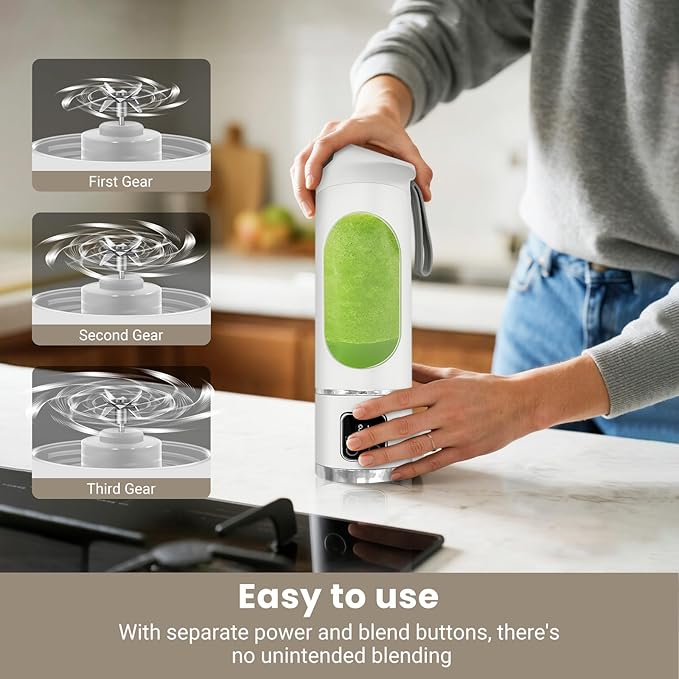 Portable Personal Electric Blender，500ML Portable Shakes and Smoothies Blender，Small Blenders、Mixing、Compact、Convenient and Versatile(White)