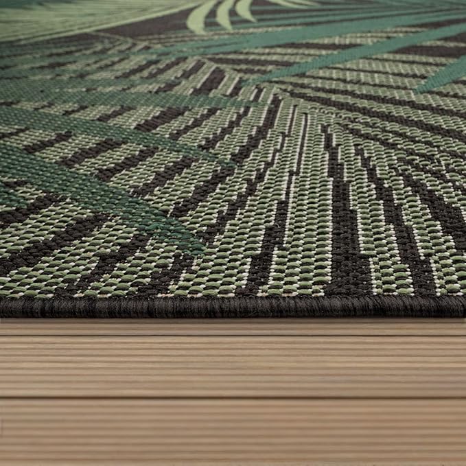 Paco Home Indoor & Outdoor Rug Flat-Weave Jungle Floral Palm Trees Design Black Green, Size: 7'10" x 11'2"