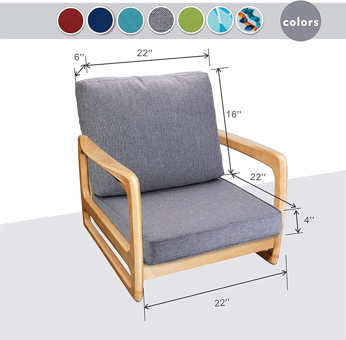 JMGBird Outdoor Seat/Back Chair Cushion Tufted Pillow, Indoor Deep Seat Chair Cushion Set 22"x22"