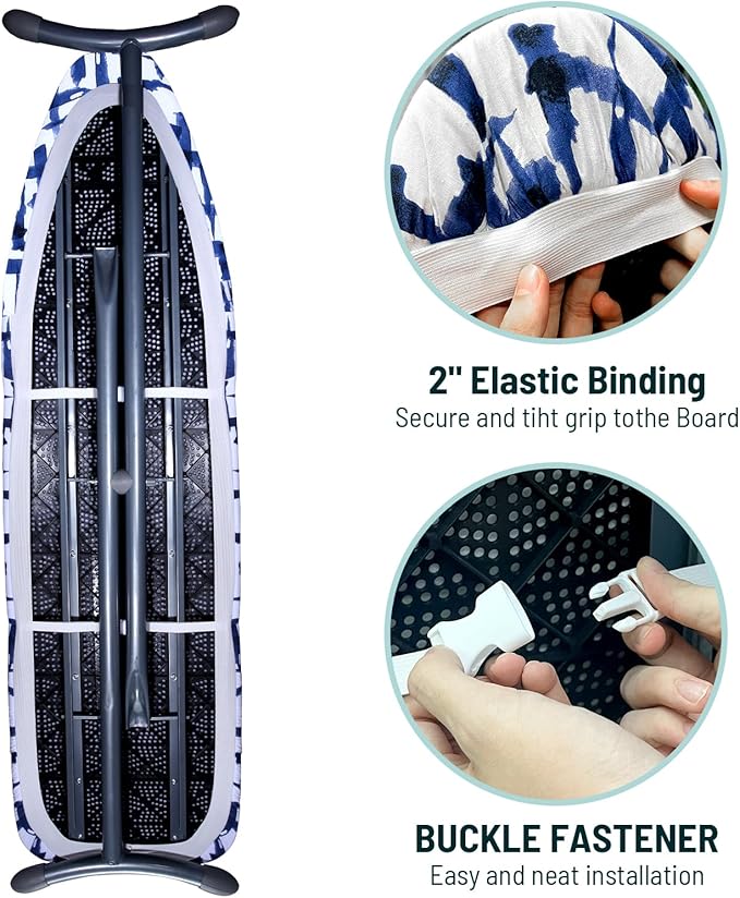 BNDX Ironing Board Cover and Pad - Extra Thick and Durable Padding, Full Size-Heat and Stain - Resistant, Drawstring Tightening - Easy Installation to 15x54