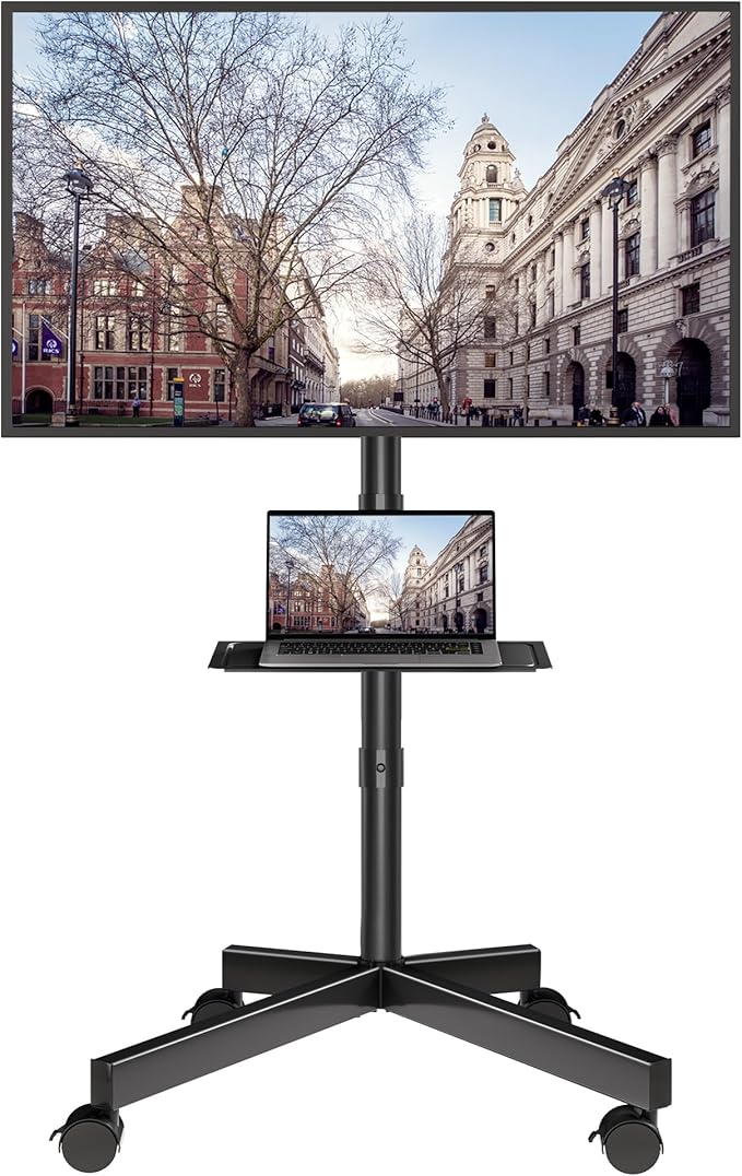 BONTEC Mobile TV Stand with Tilt Function, Rolling TV Stand for 23-60" LED, LCD, OLED TVs, Holds up to 88lbs, Max VESA 400x400mm, Adjustable Media Shelf, TV Cart for Living Room, Bedroom, Office