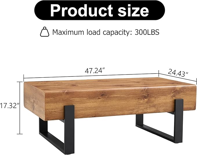 47.24'' Modern Rectangle Coffee Table Black Metal Legs for Living Room Dining Room Bedroom Office