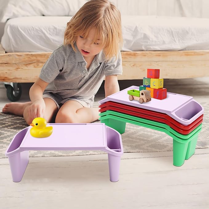Set of 6 Kids Lap Desk Tray, Portable Activity Table, Plastic, Stackable for Drawing, Writing, Eating, Classroom, 19.69" L x 9.84" W x 7.09" H (Red, Green, Purple)