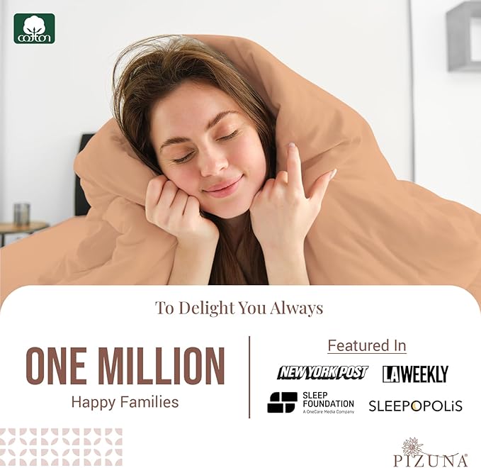 Pizuna Pure 100% Cotton Twin Duvet Cover Set, Luxurious 400 Thread Count Long Staple Cotton Sateen Weave with Button Closure (Combed Peach Cotton Duvet Cover Twin)