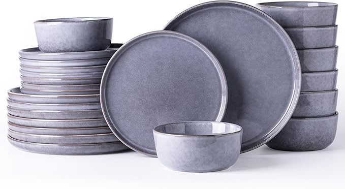AmorArc Stoneware Dinnerware Sets,Round Reactive Glaze Ceramic Plates and Bowls Sets,Highly Scratch Resistant | Microwave & Dishwasher Safe,Service for 8 Dishes Set (24pc)
